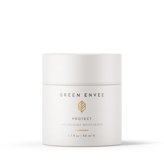 A white jar of GREEN ENVEE PROTECT Antioxidant Moisturizer with a capacity of 30 ml.