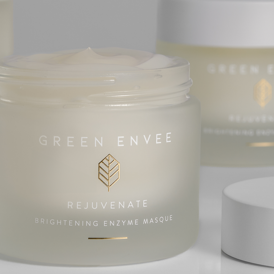 Jar of Green Envee Rejuvenate Brightening Enzyme Masque on a white background
